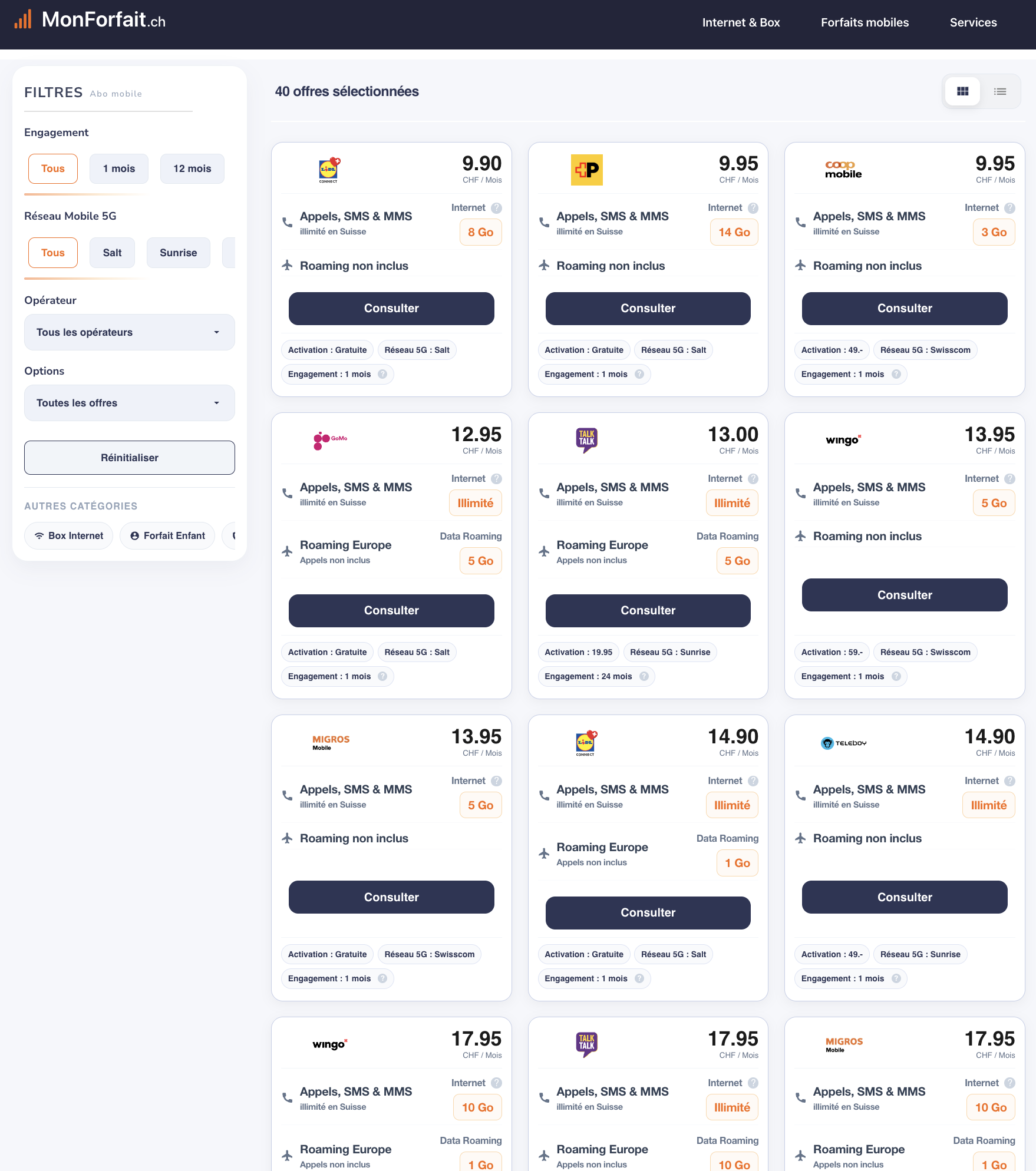 MonForfait.ch Listing Mobile